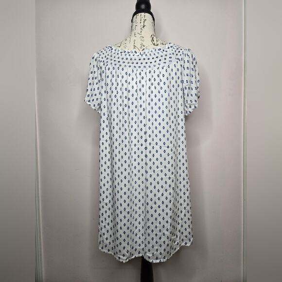 NWT Glam & Glitz Summer Dress Short Sleeve White Blue Diamond Pattern Size S - Picture 1 of 14